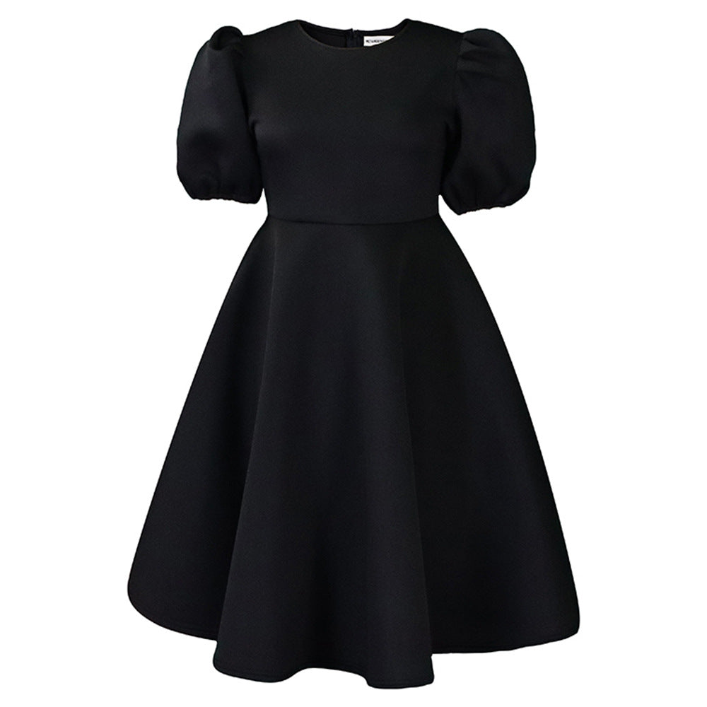 C8631 european and american style women's summer  short-sleeve elegant round neck high-waisted flared evening gown export dress