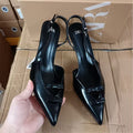 Za2024 early autumn new french style red pointed-toe bow heeled sandals women's stiletto closed-toe slingbacks