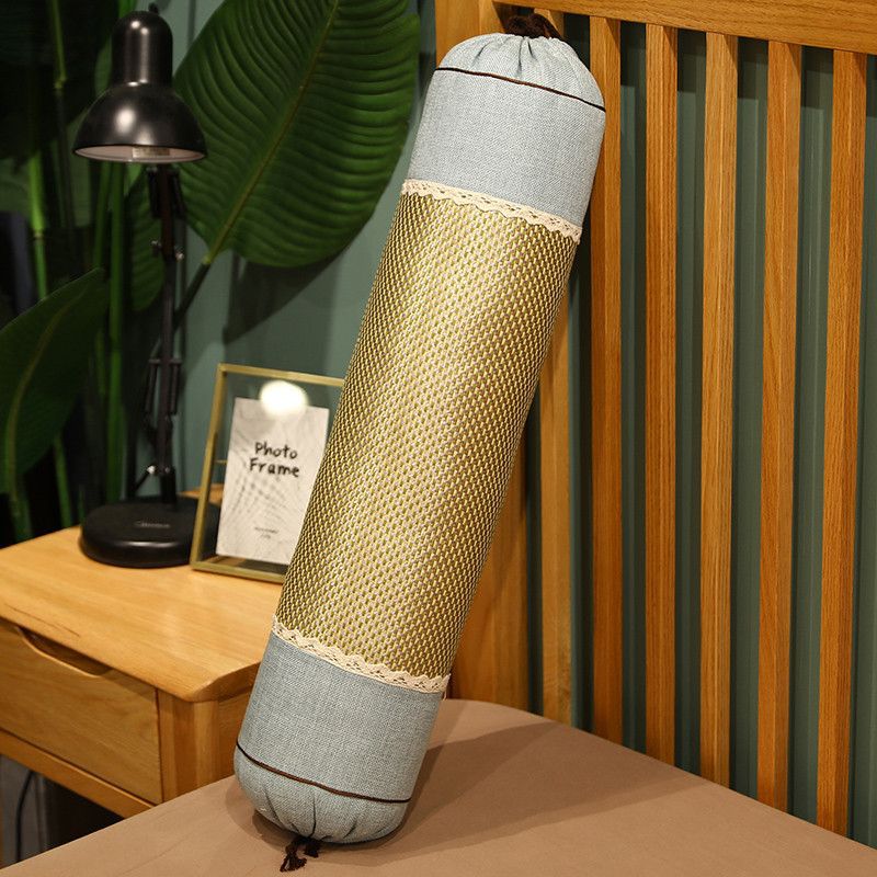 Linen mat long pillow summer cylindrical long pillow summer candy pillow bedside cushion leg pillow detachable
