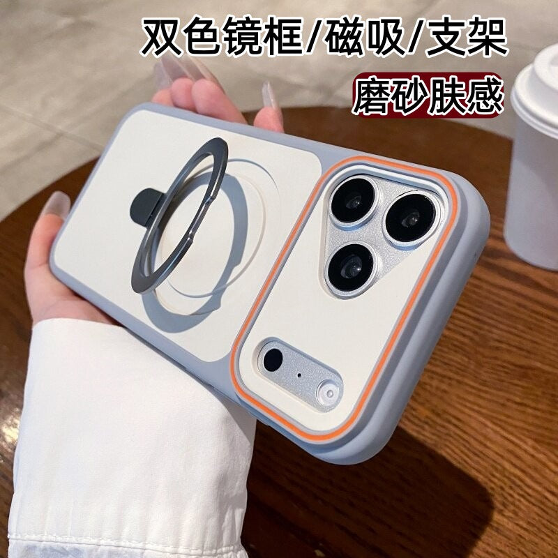 color frame large window suitable for iphone17pro mobile phone case apple 15 skin-like frosted magnetic holder