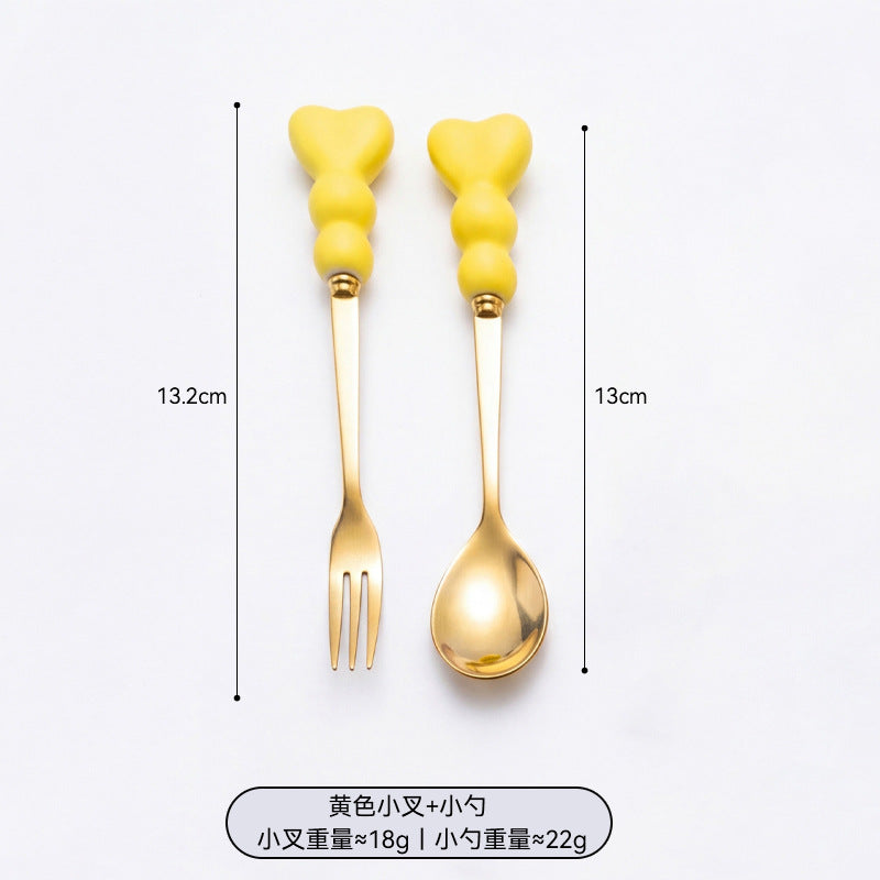 Wow, love handle dessert fork and spoon girl heart afternoon tea spoon high temperature resistant thickened ceramic handle fruit fork