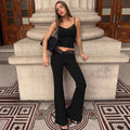 Amazon  summer fashion solid color lace trim cami top & cropped slim-fit straight-leg pants set