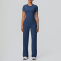 Cloud-feel outdoor casual sports short-sleeve yoga set - high-waisted, butt-lifting, straight-leg, wide-leg, quick-dry running & fitness outfit