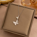 [set] european and american popular butterfly necklace earrings titanium steel light luxury exquisite new high-end sense clavicle chain jewelry