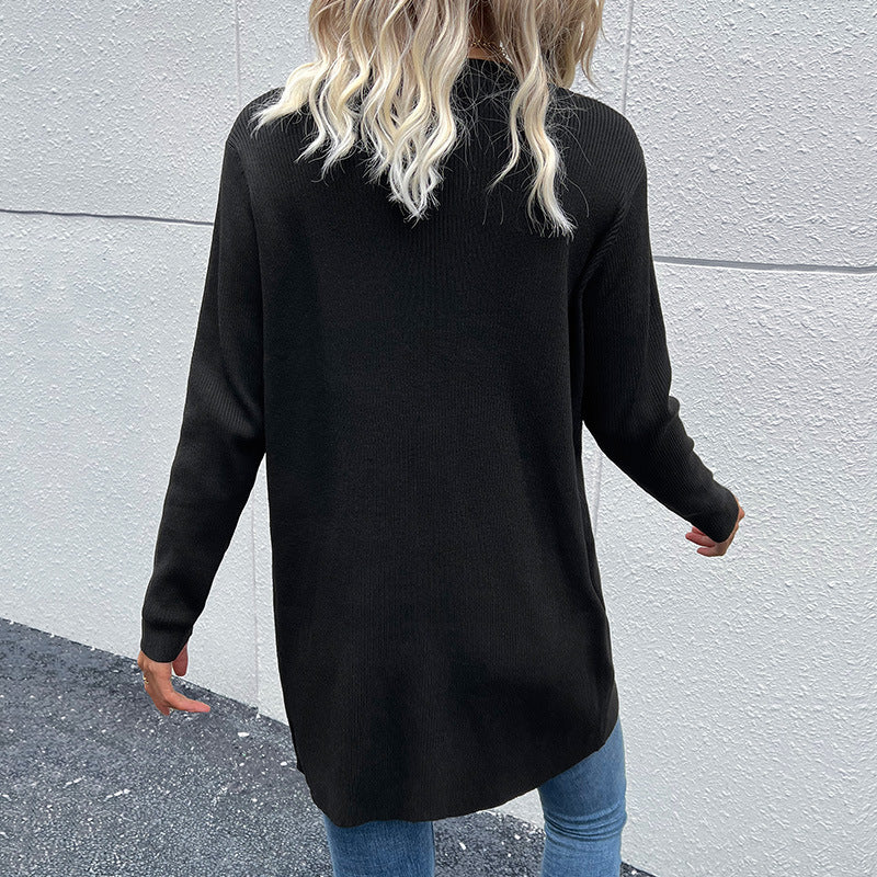 Independent Station Cross-border New Autumn and Winter European and American Foreign Trade Casual Fashion Jacket Long Sleeve Black Sweater Cardigan