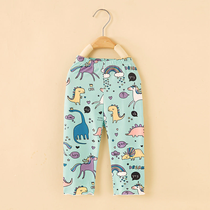 Girls' knitted printed capri leggings - summer cotton kids' clothing - spring/summer lightweight outerwear for toddlers and young children