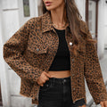 European and american cross-border women's fashion: new loose-fit streetwear leopard print denim cropped jacket for  and independent e-commerce stores