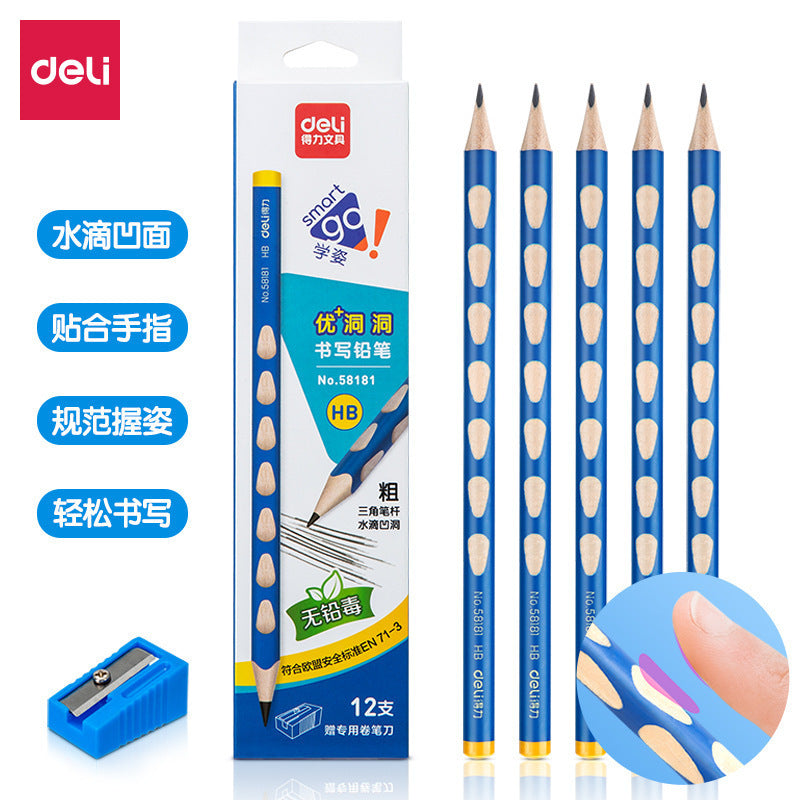 Deli hole pencil 2B pencil box with writing pen HB children's correction student pencil set stationery wholesale