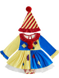 Baby girl halloween party outfit patchwork clown hat romper dress