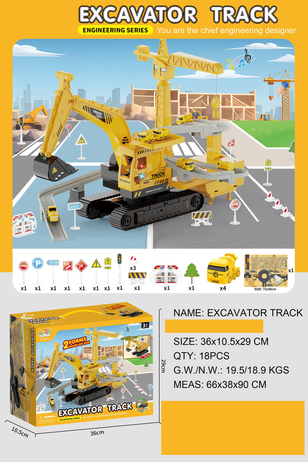 hot-selling children's toys, inertial excavator track with music, early education educational export toy car wholesale
