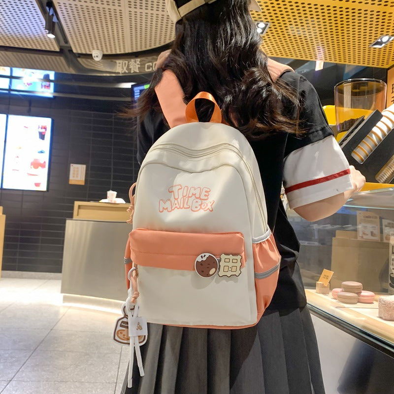 New Korean version contrasting color trend student schoolbag fashionable leisure commuting backpack large capacity versatile travel backpack