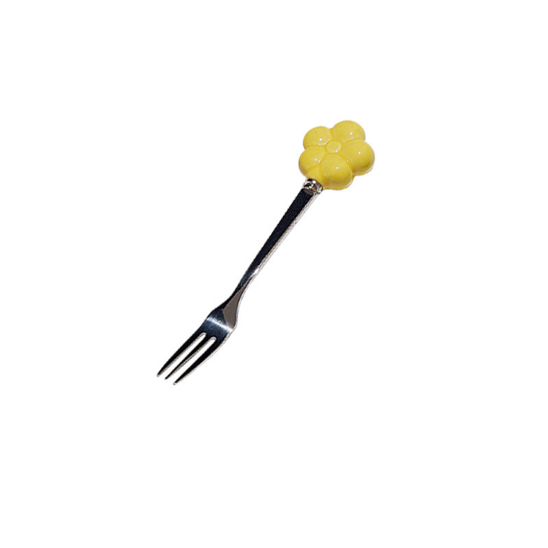 Creative sunflower stainless steel fruit fork desktop decoration ornament ceramic storage jar suit exquisite afternoon tea knife and fork