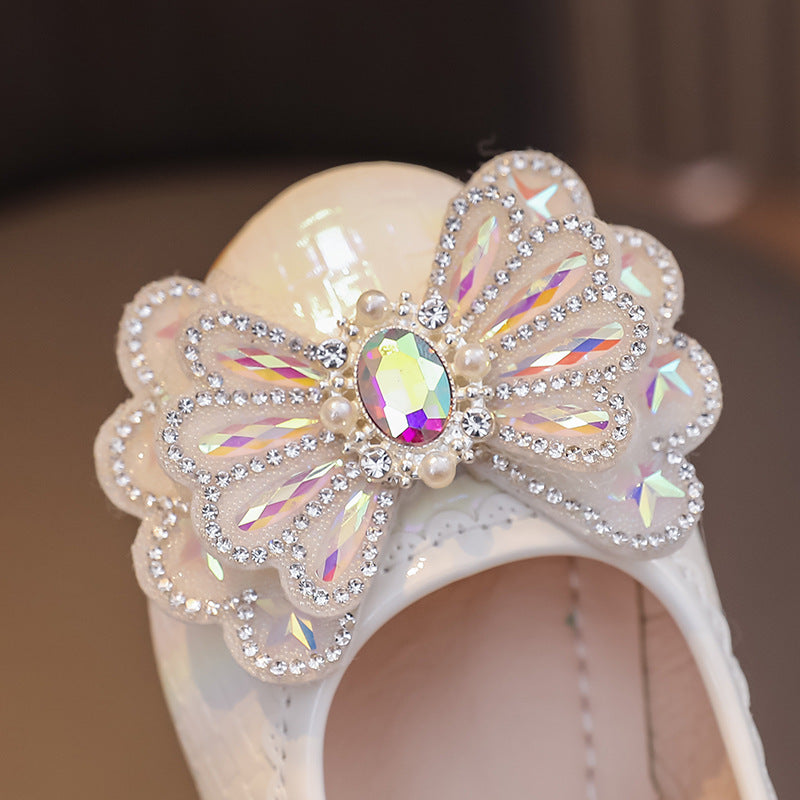 spring/autumn korean style new girls' leather shoes bow princess flats kids' velcro performance dance shoes