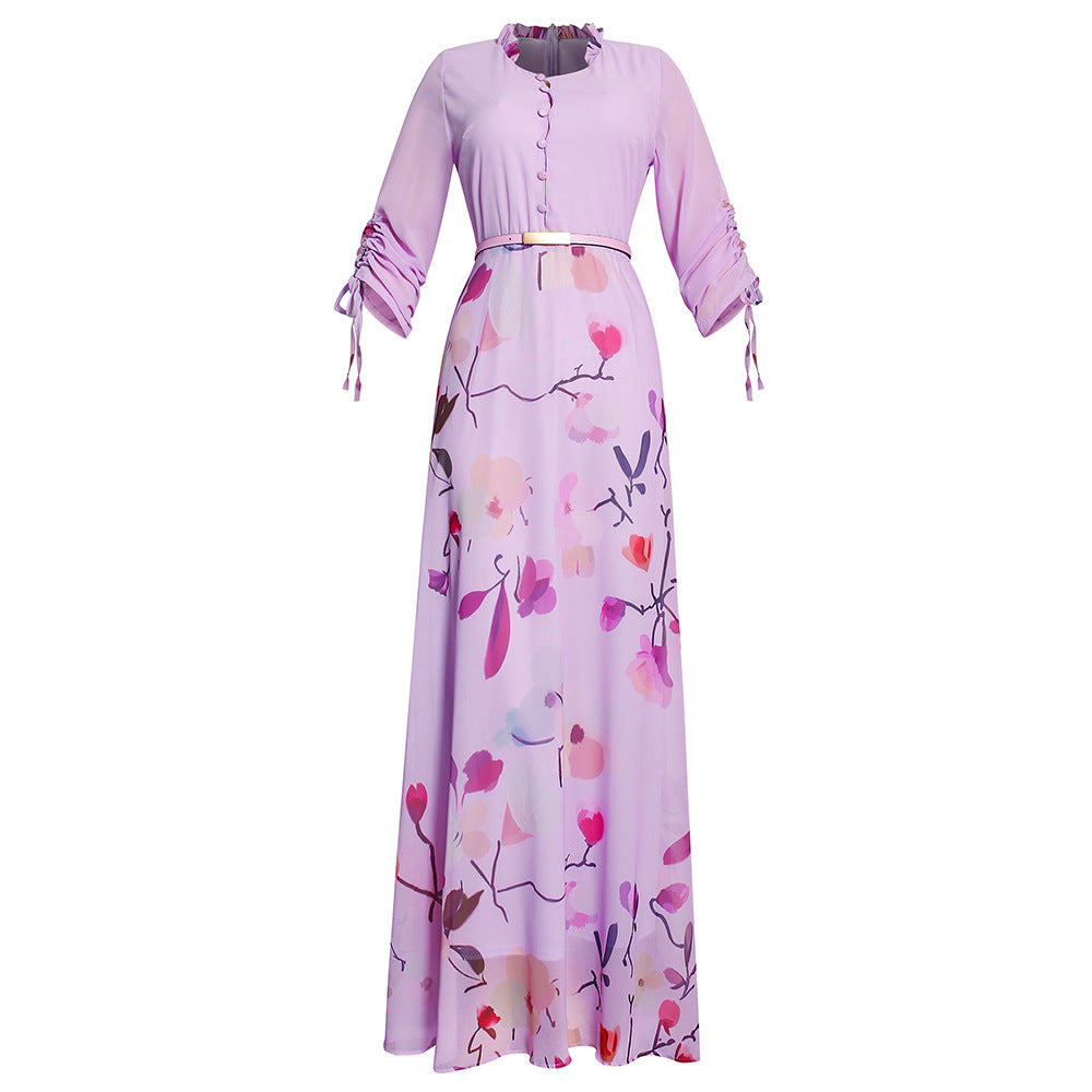 summer new arrival: elegant, high-end long dress - tummy-concealing, three-quarter sleeves, loose fit, printed, and flowy