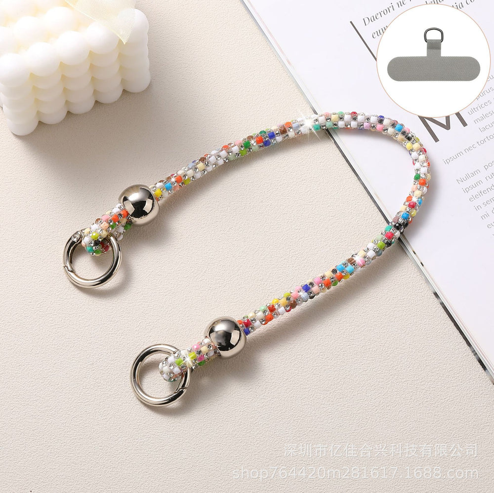 Korean-style ins round bead colorful diamond wrist strap bag charm phone chain wholesale - suitable for phone cases, earphone cases, and more