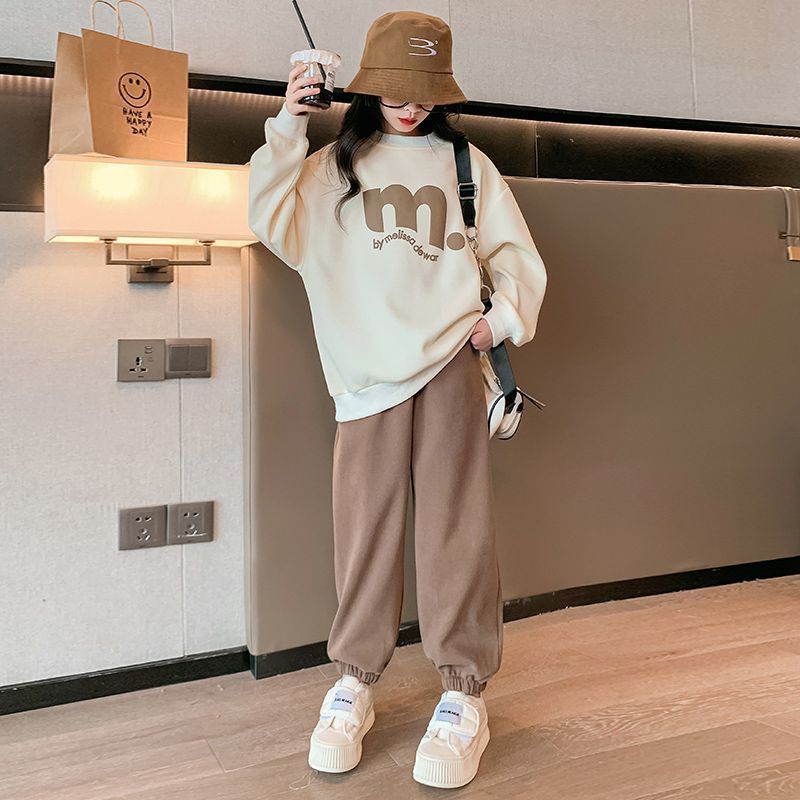 Girls' outfit set  new stylish autumn clothes two-piece set for girls, kids' spring and autumn fashionable loose-fit clothing for older children