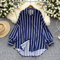 Long-sleeved striped shirt - women's autumn new arrivals, european & american style, casual, versatile, loose fit, slimming, mid-length, plus size, trendy blouse