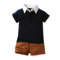 European and american new boys' summer two-piece set: boys' summer outfit, cotton patchwork polo shirt, t-shirt for mid-to-large children