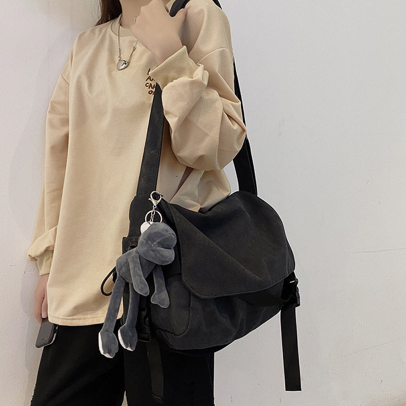 Crossbody bag men's trendy brand college student schoolbag Japanese canvas bag versatile retro simple backpack casual shoulder bag