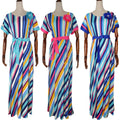 supply   colorful striped belt * floral chest african plus size women's dress