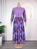 new european and american  cross-border trade african women's elegant printed long-sleeved plus size dress