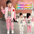 Girls' three-piece set: new  autumn/winter outfit - vest, kids' sweatshirt, fleece-lined, thickened, mid-to-large size, chanel-inspired style