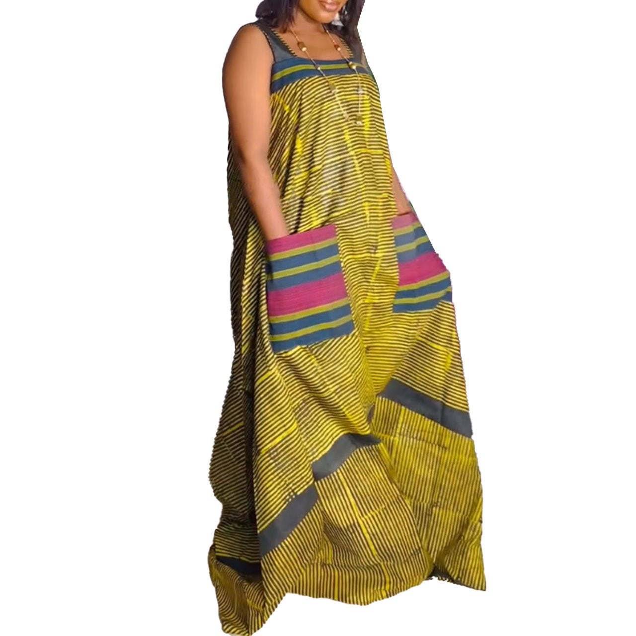 S10819 European and American sexy, printed contrasting colors oversized wide-leg suspender jumpsuit