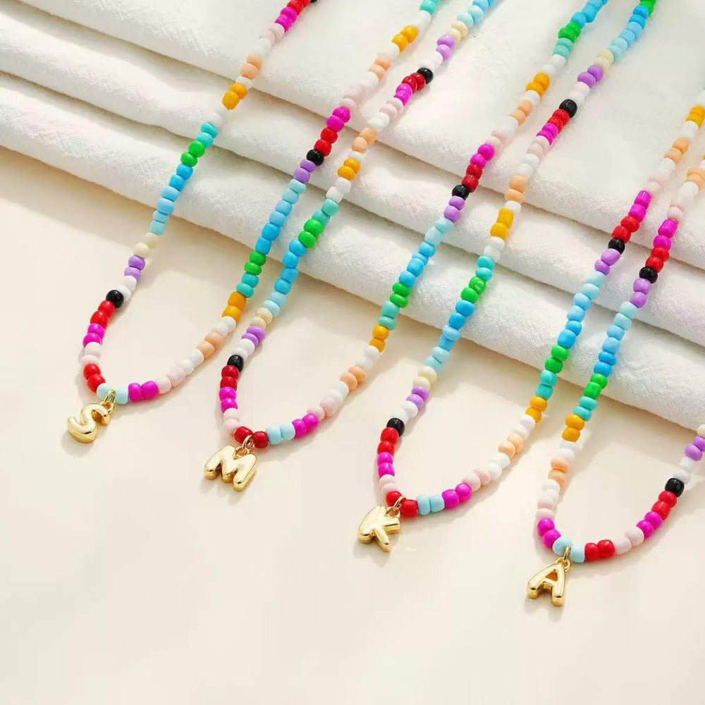 European and american bohemian necklace, colorful seed beads, 18k gold plated stainless steel women's choker, unique fashion jewelry