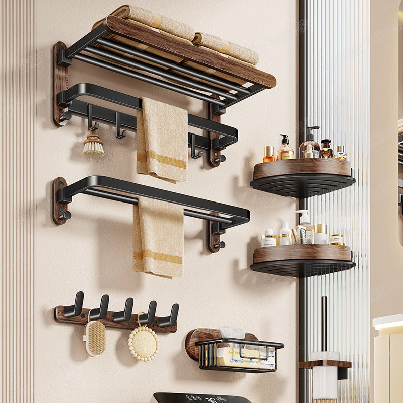 [Sample customization] Bathroom walnut bath towel rack, no punching, wall hanging, bathroom storage rack