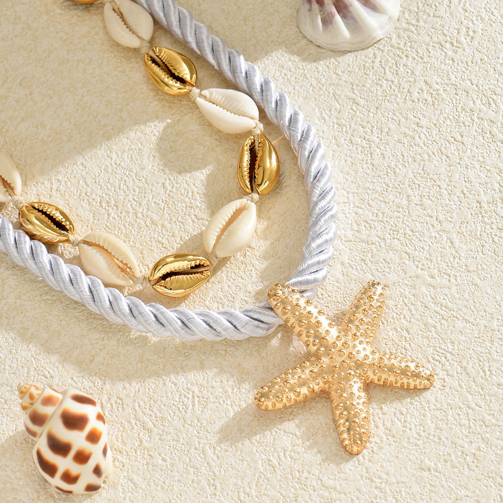 Gold necklace wholesale european and american exaggerated beach style alloy accessories handmade shell starfish necklace jewelry women's clavicle chain