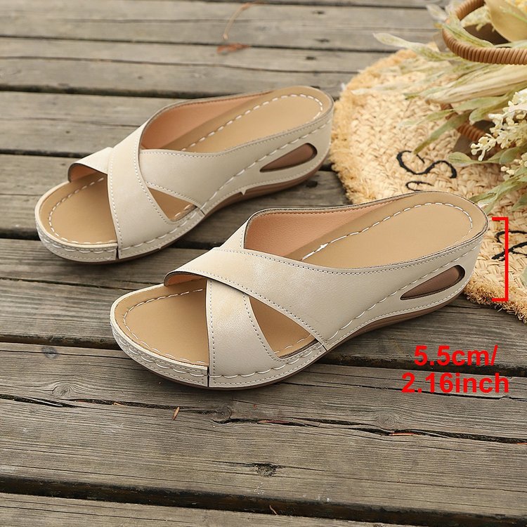 2026 spring new arrival: plus-size women's casual comfort wedge sandals with criss-cross straps - one size fits all