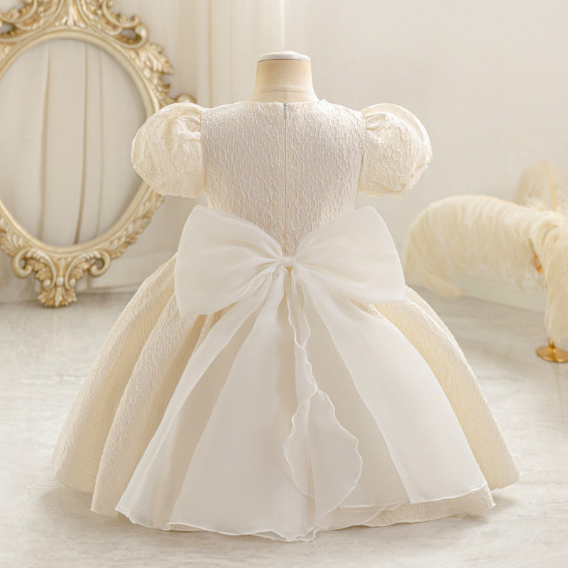 Ready-to-ship girls' dress - baby's first birthday tutu princess dress - white wedding dress - puff sleeve short style - wholesale