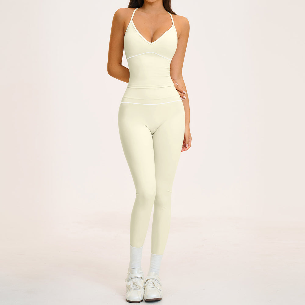 new yoga outfit: high-waisted peach lift, color block, push-up, and beautiful back design - activewear set 9615