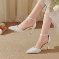2026 new summer mesh bridal shoes women's wedding shoes one-strap high heel sandals