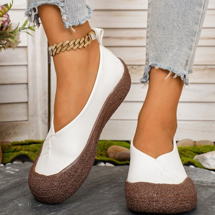 export plus size soft sole new style mom's slip-on non-slip wear-resistant women's shoes comfortable flat low-cut retro flats