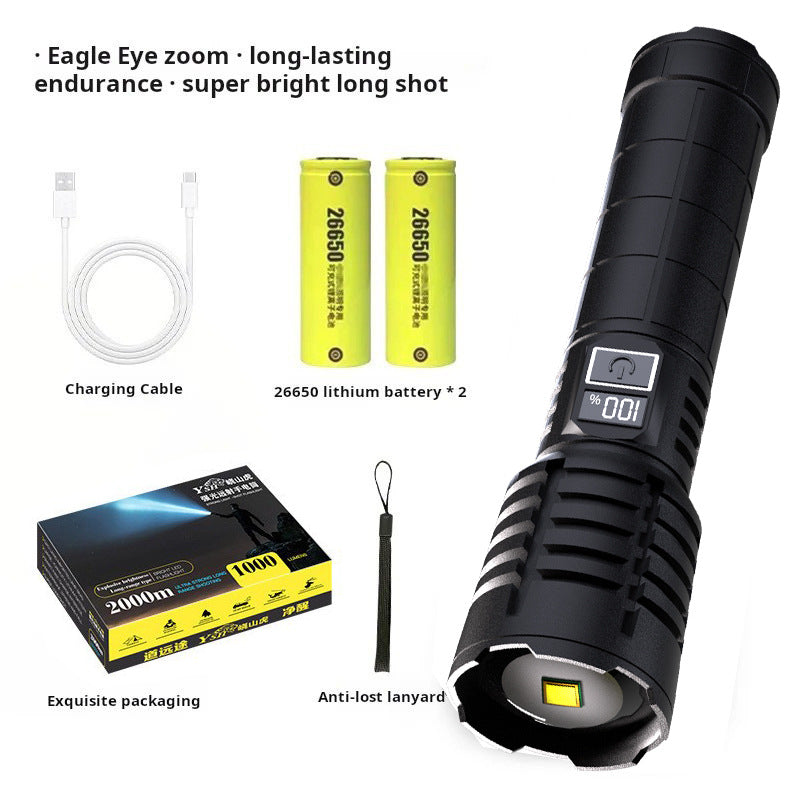 Cross-border new super strong light long-distance telescopic zoom LED flashlight outdoor emergency rechargeable strong light flashlight