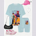 Girls' t-shirt and shorts set featuring a cartoon short-sleeve design and printed graphics, perfect for casual streetwear