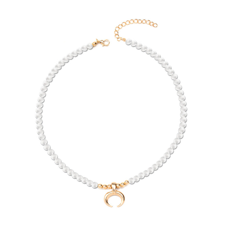 Pearl necklace wholesale cross-border new moon jewelry niche high-end accessories long neck chain women's accessible luxury clavicle chain