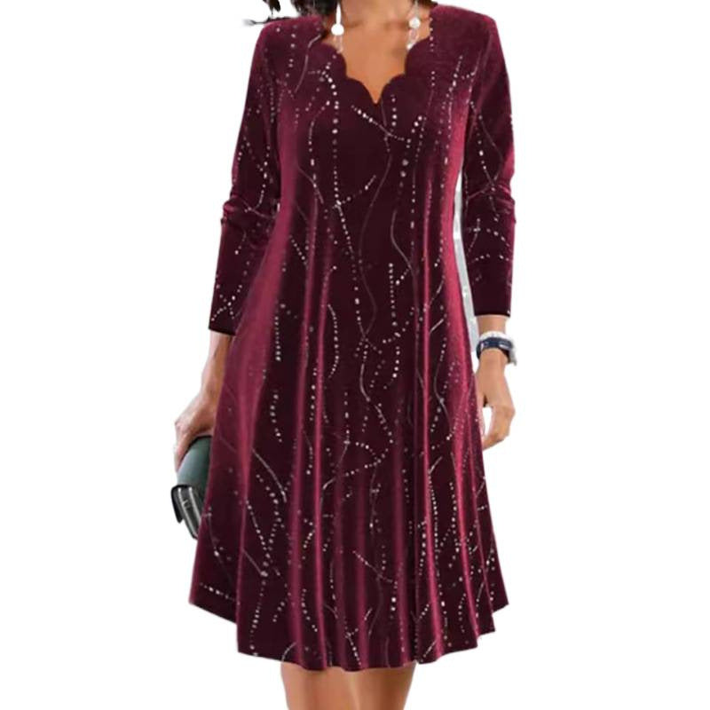 fall/winter new european and american fashion v-neck long sleeve sequin dress for women