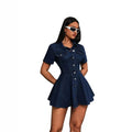 fashionnew arrival cross-border  short-sleeved lapel denim skirtelegant button waist denim dress