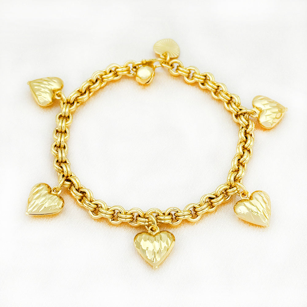 Women's 24k gold-plated copper bracelet - heart-shaped arabian style charm bracelet, everyday wear brass material