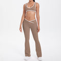 New arrival cross-border double-sided brushed contrast color tight breathable cross wide-leg yoga suit sports running fitness women