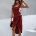 Amazon fashion cross-border work clothing style square neck sleeveless dress summer new style asymmetrical pulloverpure color midi skirt
