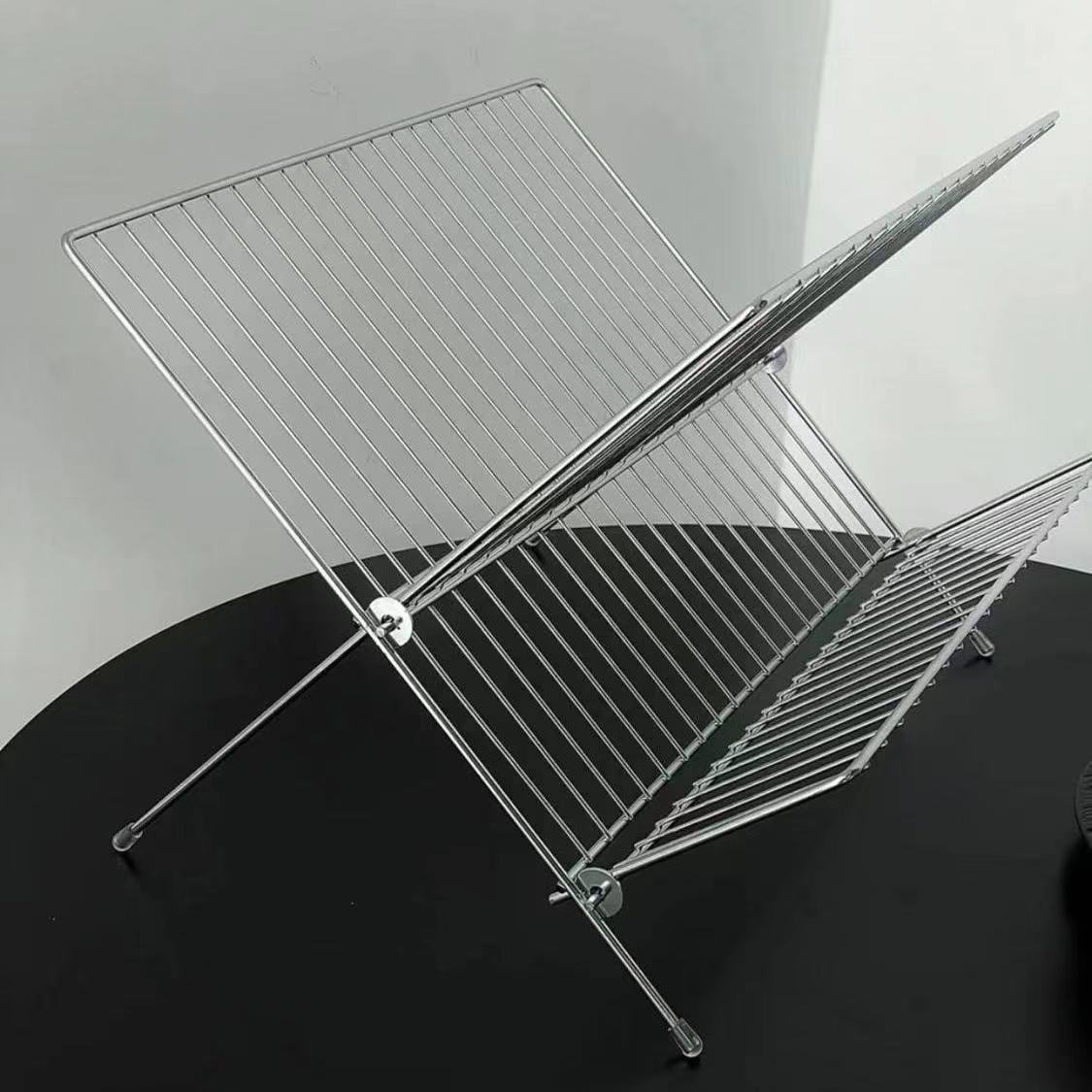 X-type foldable drain bowl rack, double-layer kitchen drain rack, countertop type with water tray, kitchen dish storage rack