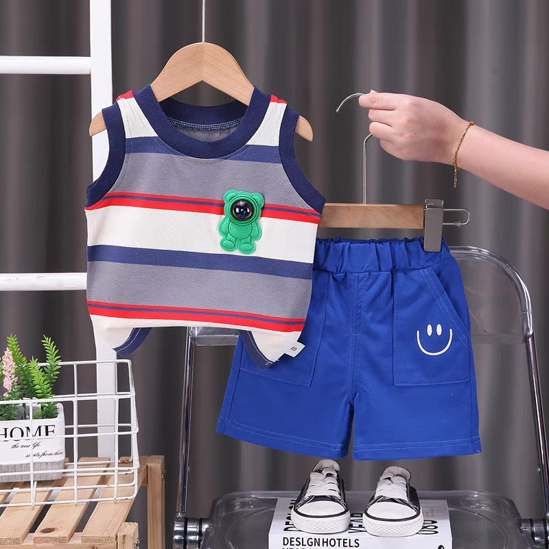 Children's summer  summer new sleeveless suit western style baby casual two-piece set kids vest suit
