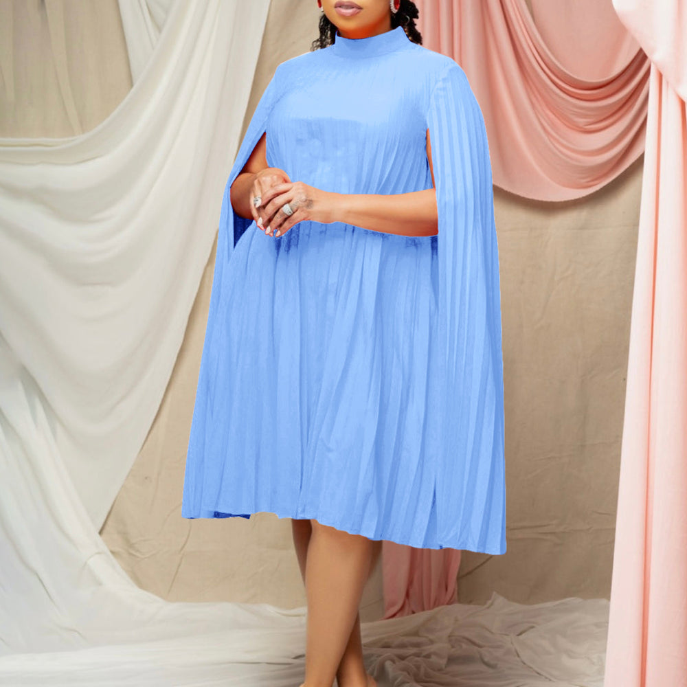 European and american women's clothing  spring new fashion loose elegant cape pleated plus size batwing sleeve export dress