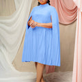 European and american women's clothing  spring new fashion loose elegant cape pleated plus size batwing sleeve export dress