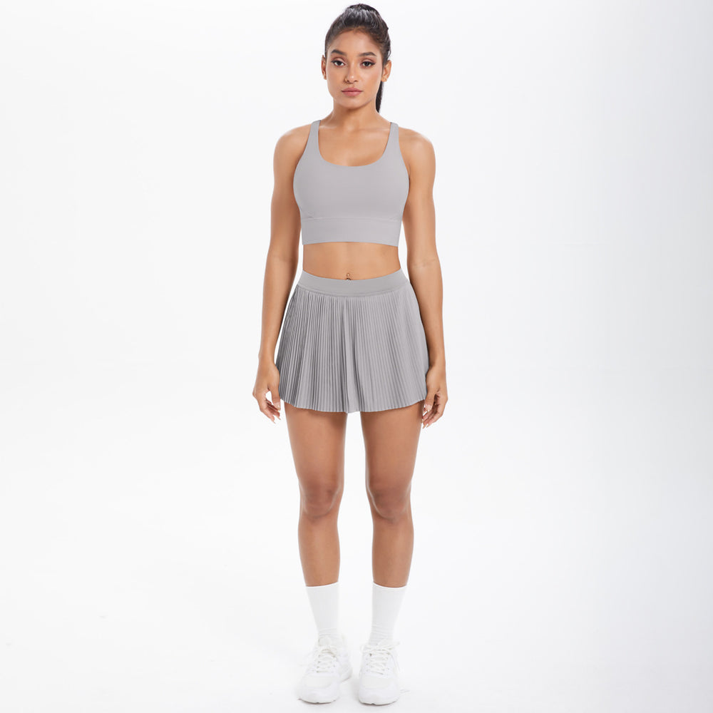 Cloud-feel quick-dry breathable anti-exposure undershirt tennis pleated skirt sports bra set for women's running, fitness, and yoga