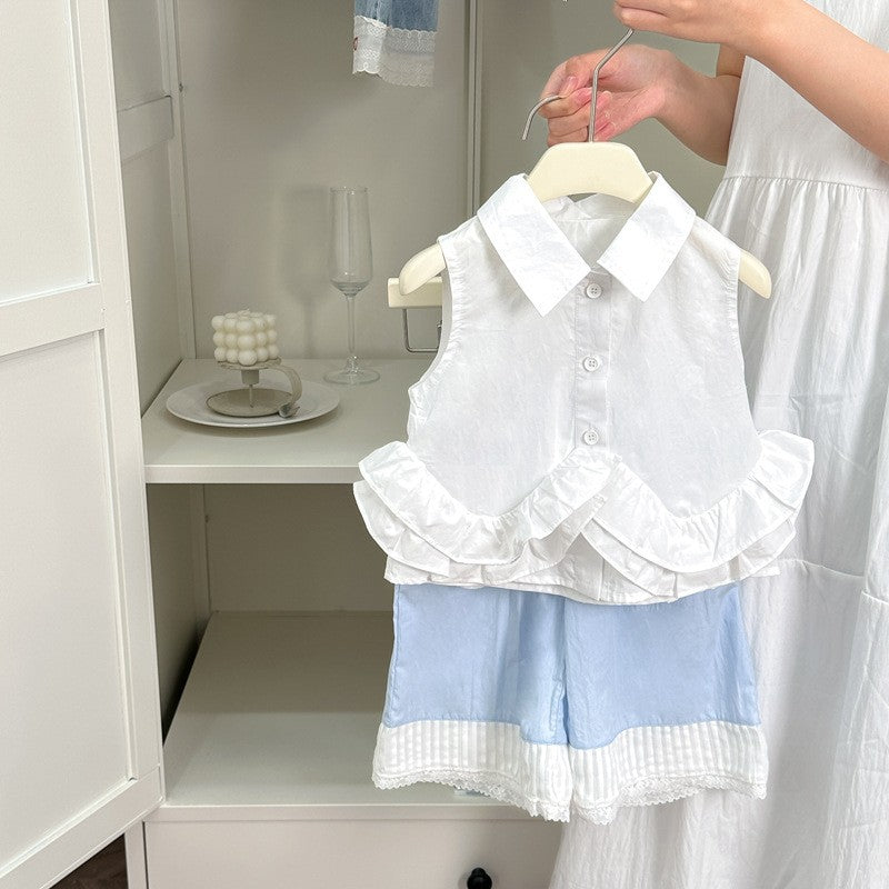 Girls' summer outfit  new sleeveless kids' chic summer set for girls: wide-leg pants and tank top fashion two-piece set