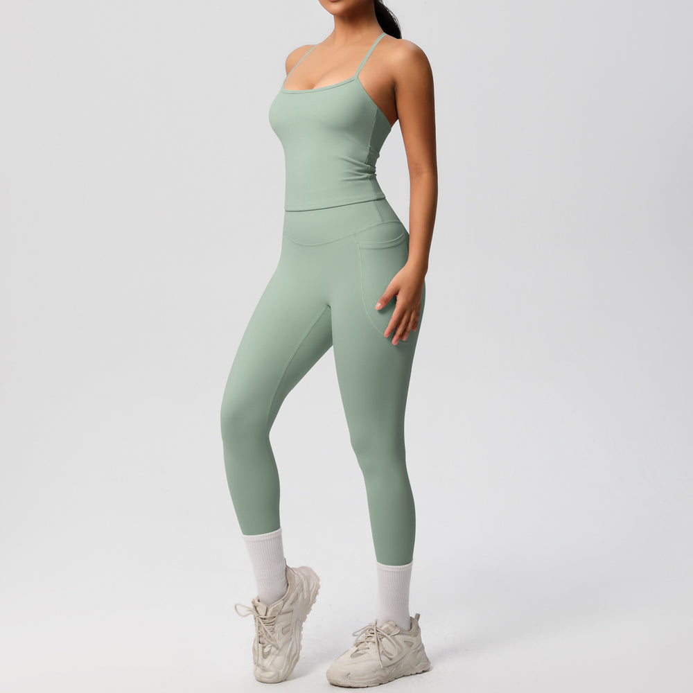 fashion tight yoga brushed vest sports casual outdoor running fitness yoga clothes two-piece set for women